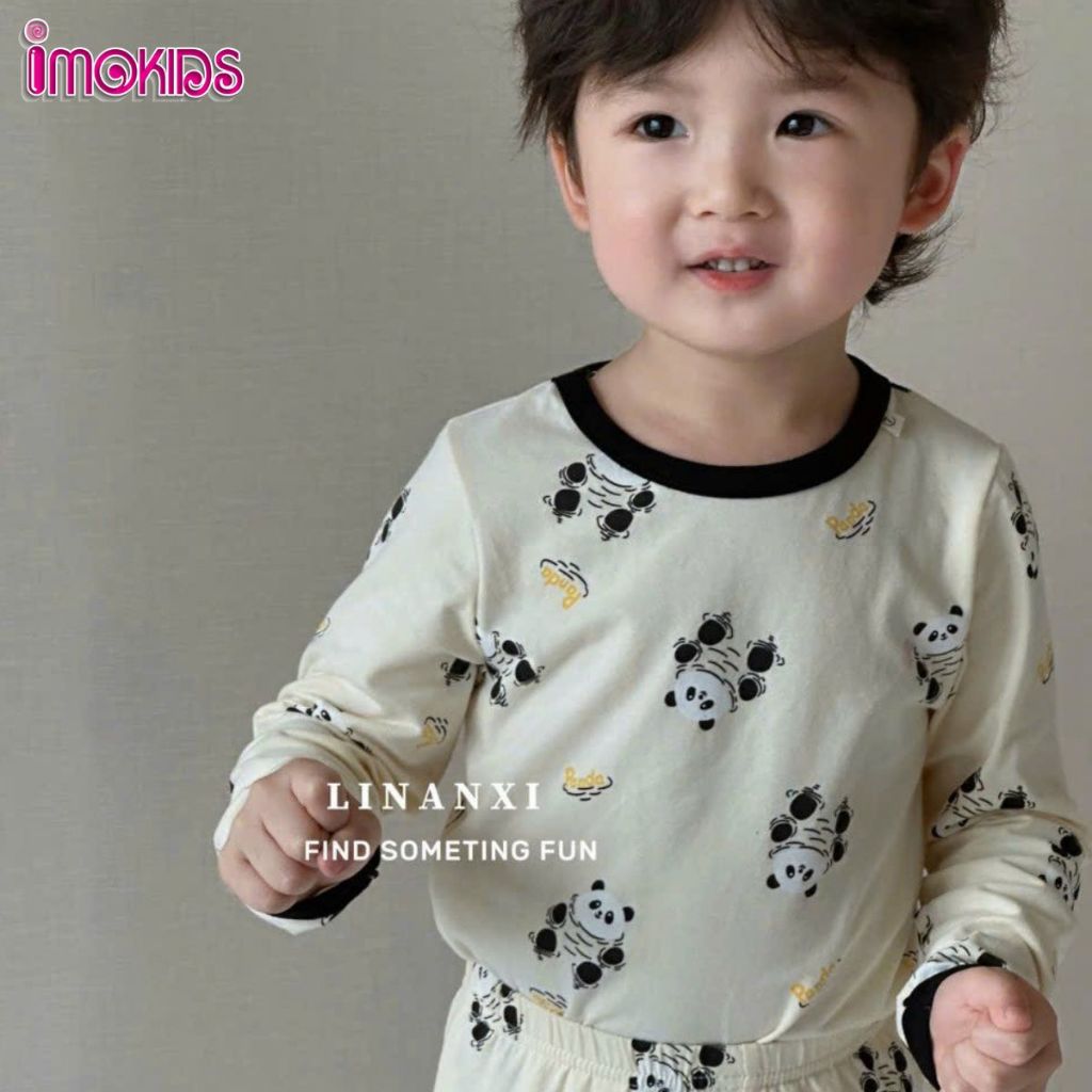 Đồ bộ dài tay bé trai Xuất Hàn LNX 08-20kg bộ cotton Quảng Châu chất cotton họa tiết dễ thương quần áo trẻ em dài