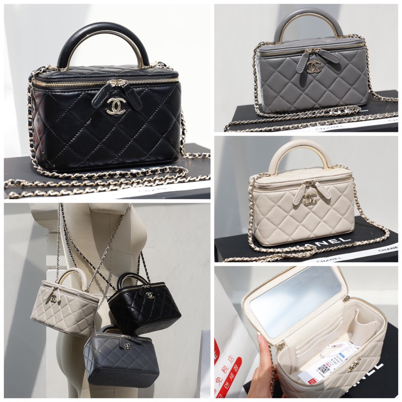 Túi quai xách cốp xleo QUAI KIM LOẠI hàng fullbox nam châm vip sz20cm 3 mầu: Đen,Ghi & Kem w166-18