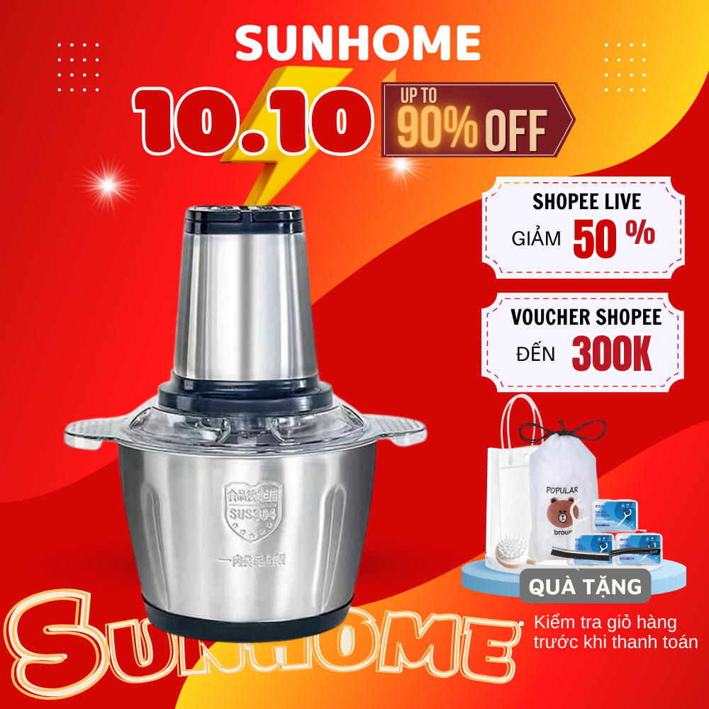 Máy xay thịt, máy xay thực phẩm, chất liệu cối inox 304 cao cấp 4 lưỡi dao dung tích 2L công suất 250w, bảo hành 1 năm