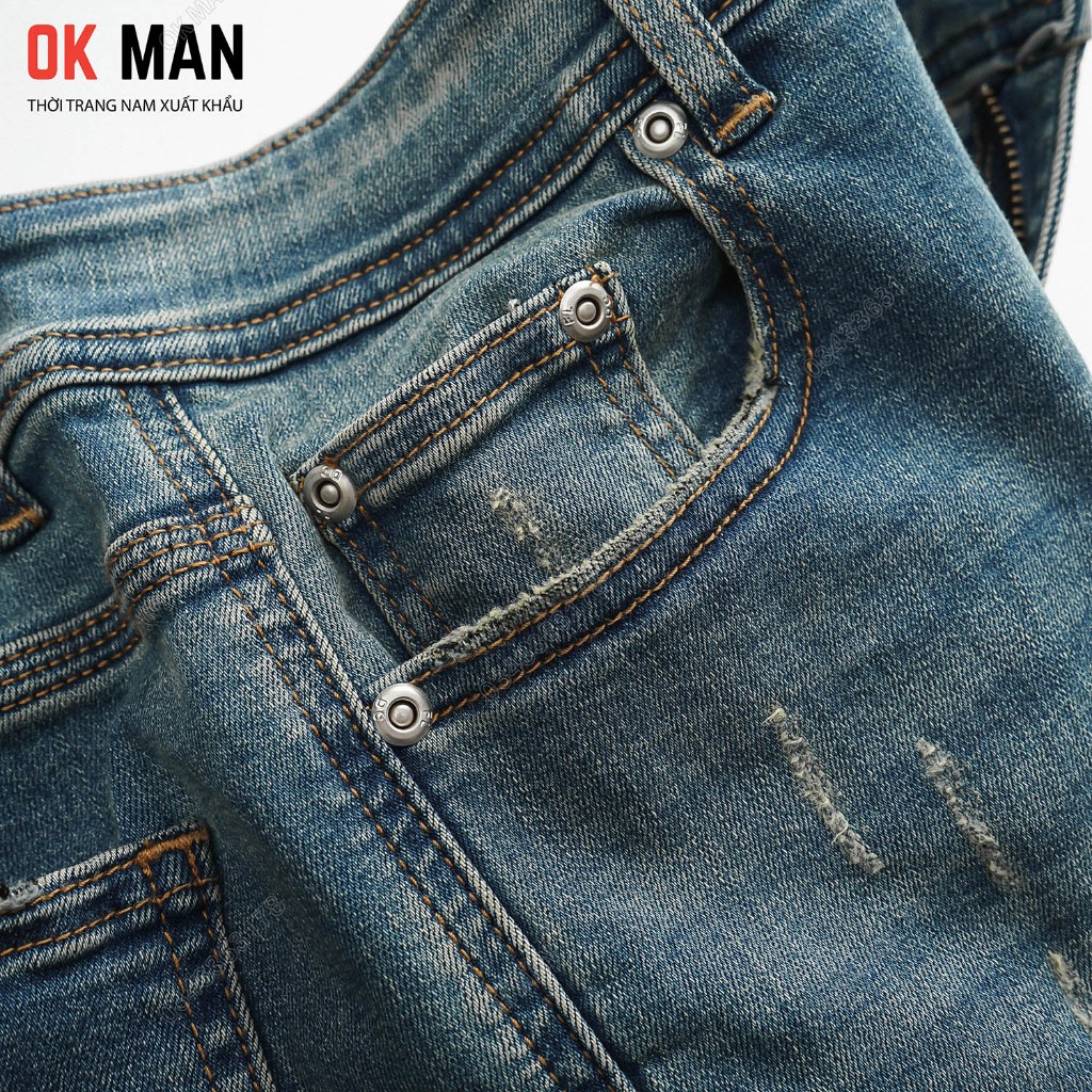 Quần jean nam OKMAN ống slimfit màu xanh dơ, co giãn tốt 23679