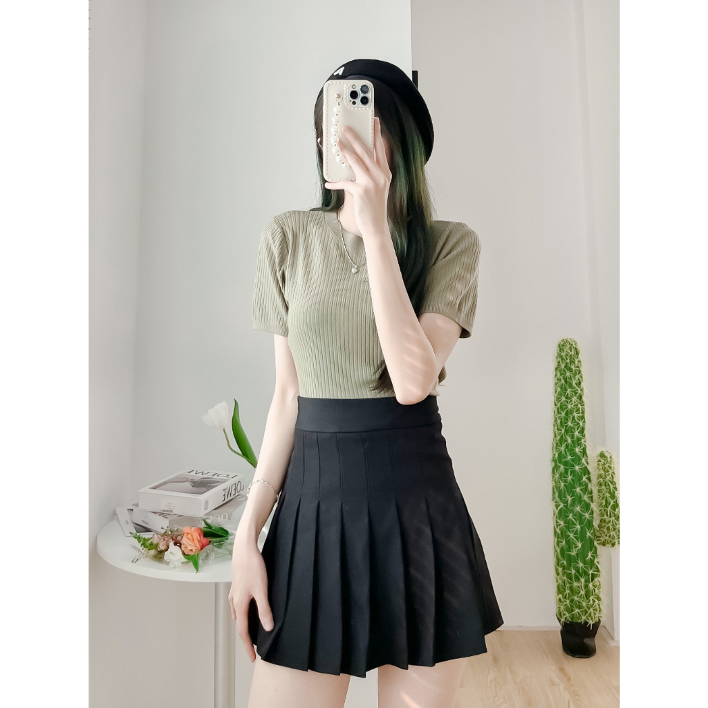 Áo len cộc tay trơn basic - bảng màu pastel - Aolencoctay3029_P0K45