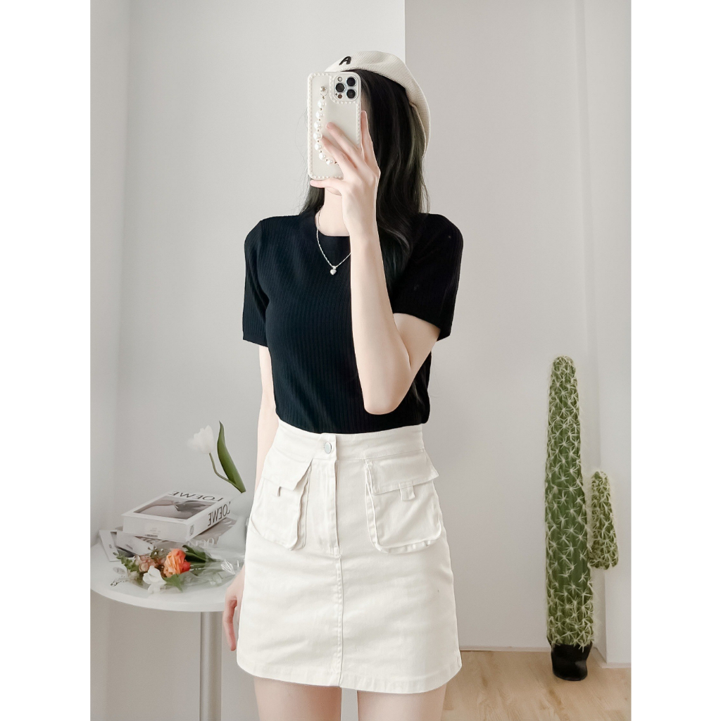 Áo len cộc tay trơn basic - bảng màu pastel - Aolencoctay3029_P0K45