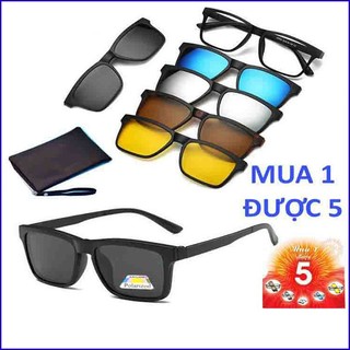 Kính mắt đa năng 5 in 1 gọng vuông , kính mắt thay tròng