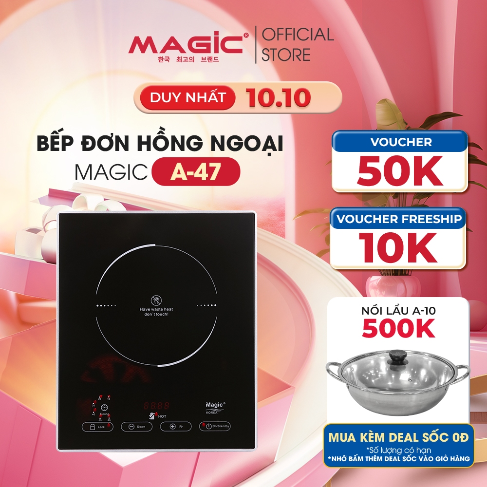 Bếp điện hồng ngoại Magic Korea A47,hai vòng nhiệt không kén nồi thay thế bếp ga,bảo hành chính hãng