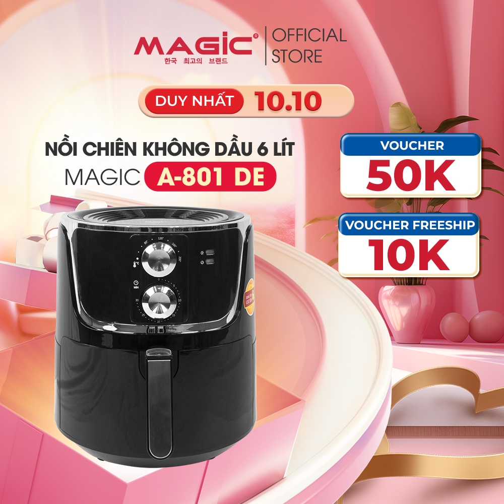 Nồi chiên không dầu Magic Korea A-801 Đen 6L cho gia đình 6-8 người,chiên nướng nguyên con gà 1.8kg - Hàng chính hãng