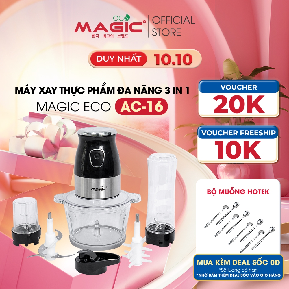 Máy xay đa năng 3 IN 1 xay thịt, xay hạt, xay sinh tố Magic Eco AC-16 1,5L, BH chính hãng