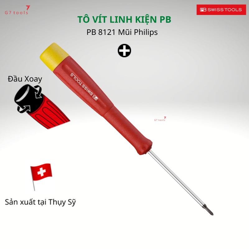 Tua Vít Mũi Bốn Cạnh Mở Linh Kiện Điện Tử PB Swiss Tools 8121 Size PH 000, PH 00, PH 0, PH 1
