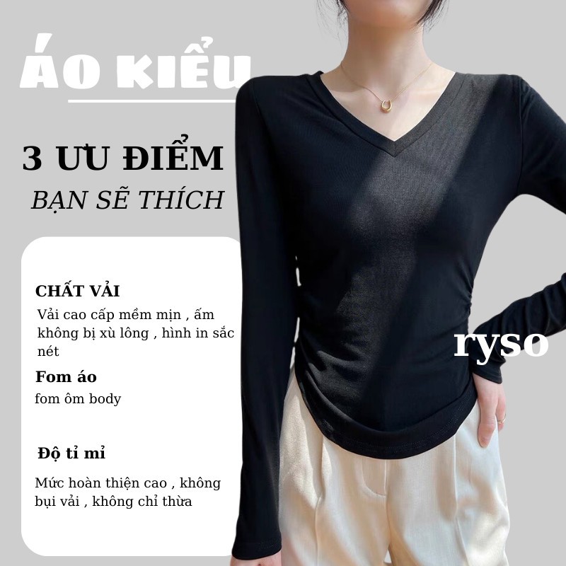 Áo tay dài cổ V vạt bầu nhún eo chất borip cao cấp RYSO FASHION form ôm dài