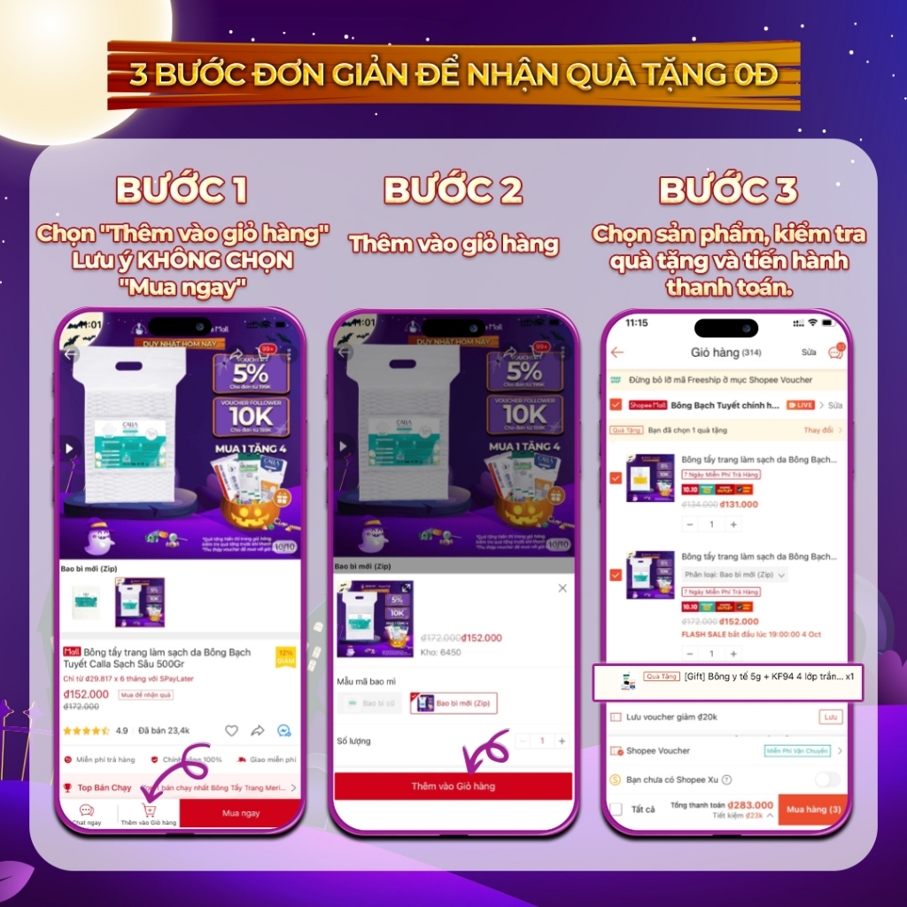 Combo 6 Hộp Khẩu trang Bông Bạch Tuyết 3 lớp trắng