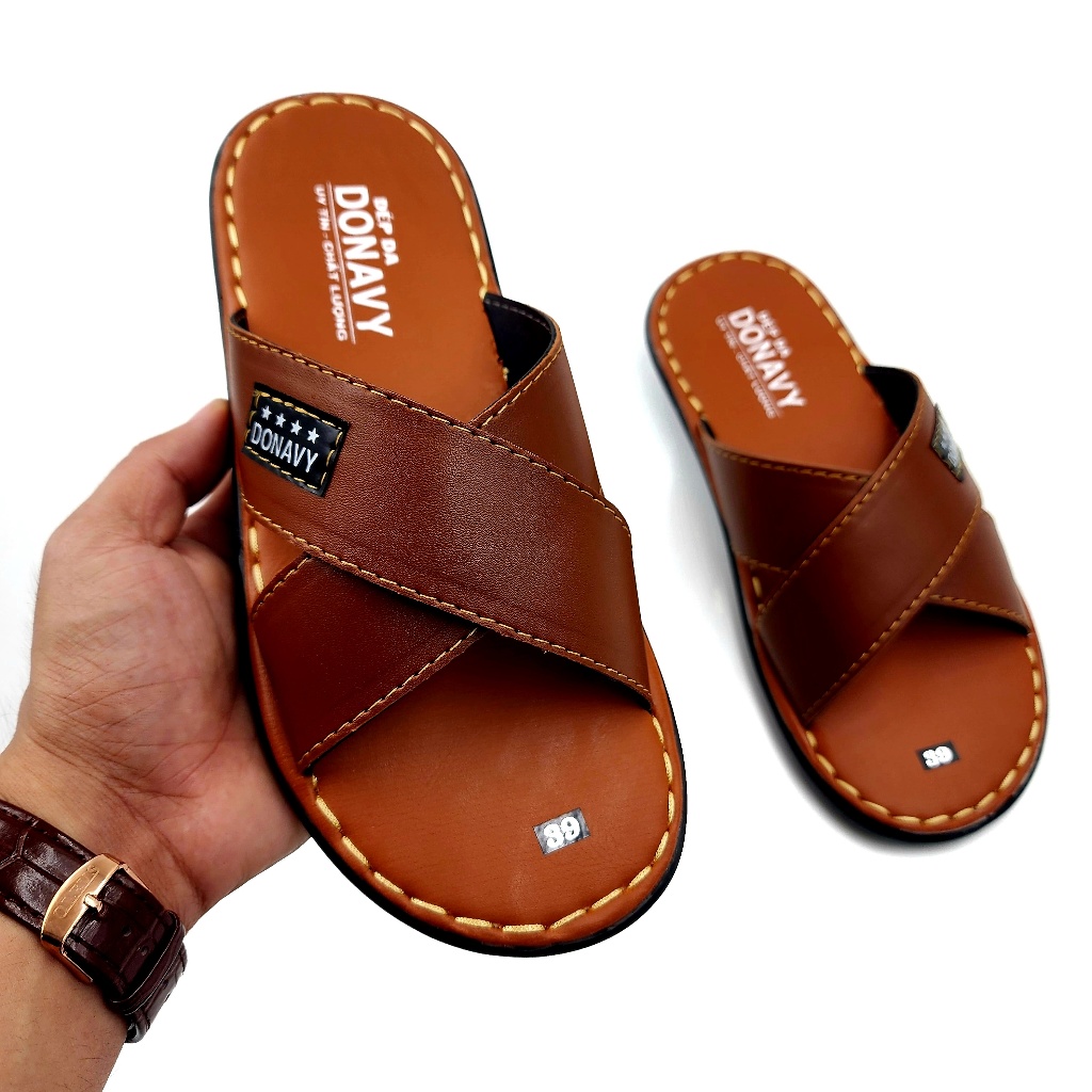 Dép 02 quai ngang nam da donavy cao cấp, hàng công ty chất lượng D.2CHEO