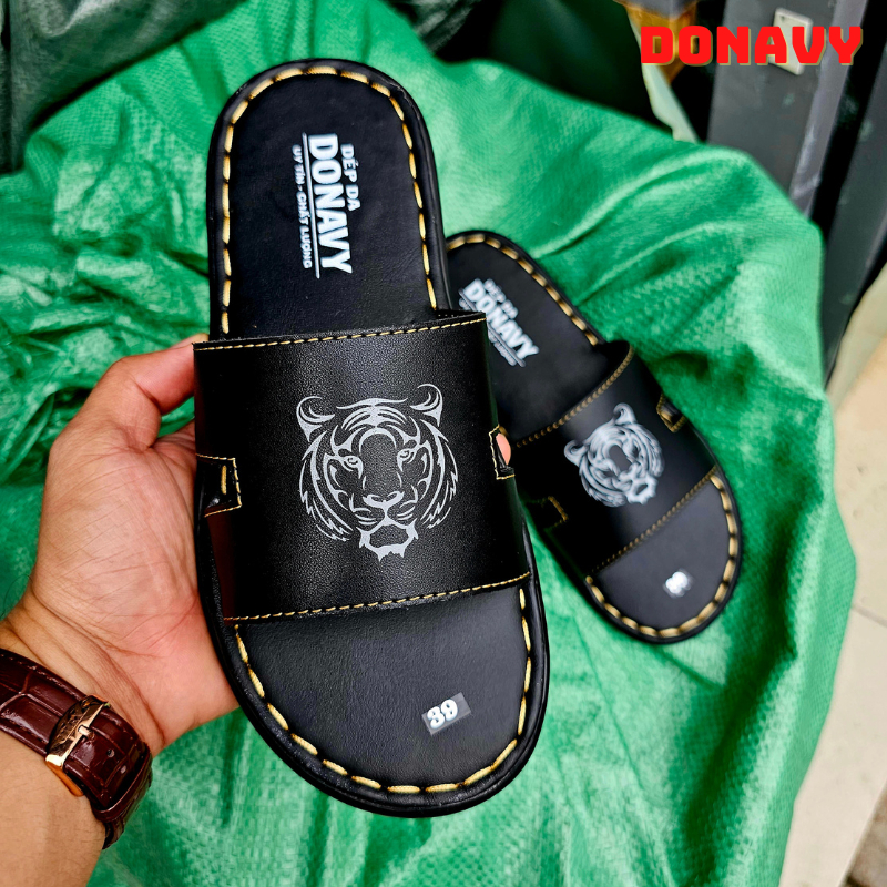 Dép Quai Ngang Nam Con Hổ Trẻ Trung Da Cao Cấp, May Full Quai Và Đế Bao Chắc Chắn  D.HHO