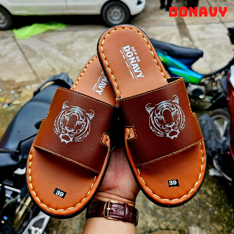 Dép Quai Ngang Nam Con Hổ Trẻ Trung Da Cao Cấp, May Full Quai Và Đế Bao Chắc Chắn  D.HHO