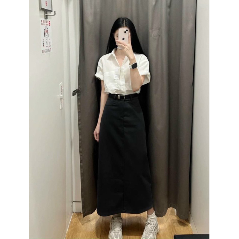 Sét Áo Sơ Mi Phối Chân váy kaki Kèm Dây Nịt Thời Trang Công Sở Đi chơi Dạo Phố