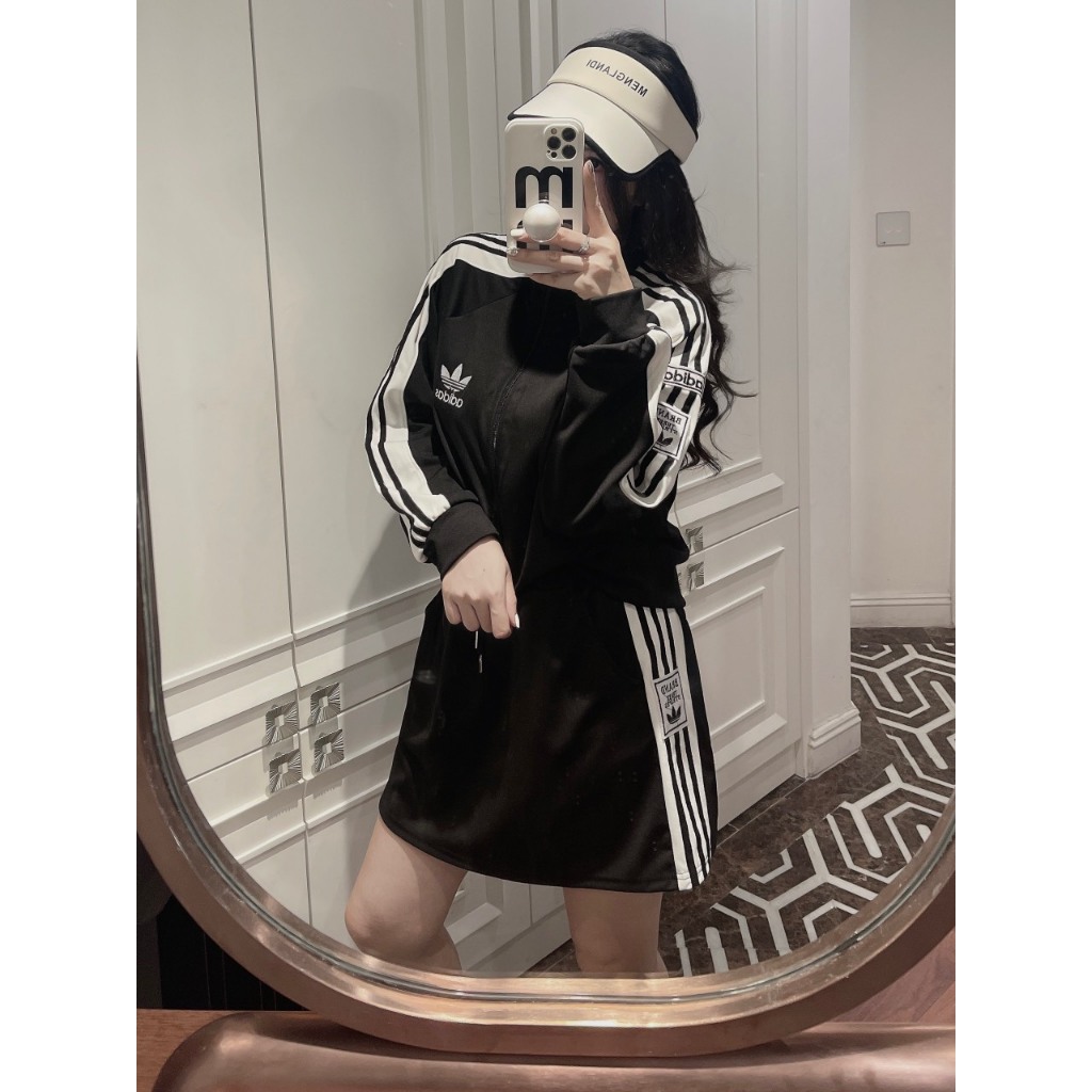 Mã 447 Sét umi đen 3 món áo khoá kéo bo eo chân váy dáng A cho nữ