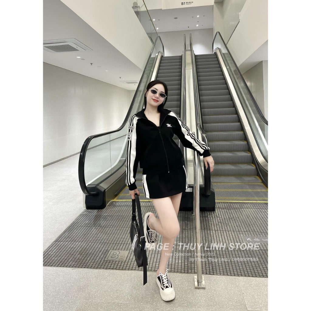 Mã 447 Sét umi đen 3 món áo khoá kéo bo eo chân váy dáng A cho nữ