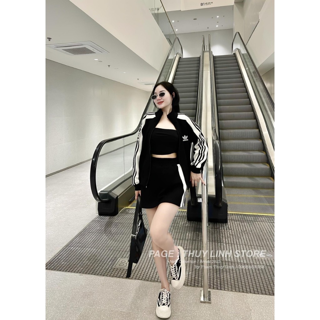 Mã 447 Sét umi đen 3 món áo khoá kéo bo eo chân váy dáng A cho nữ