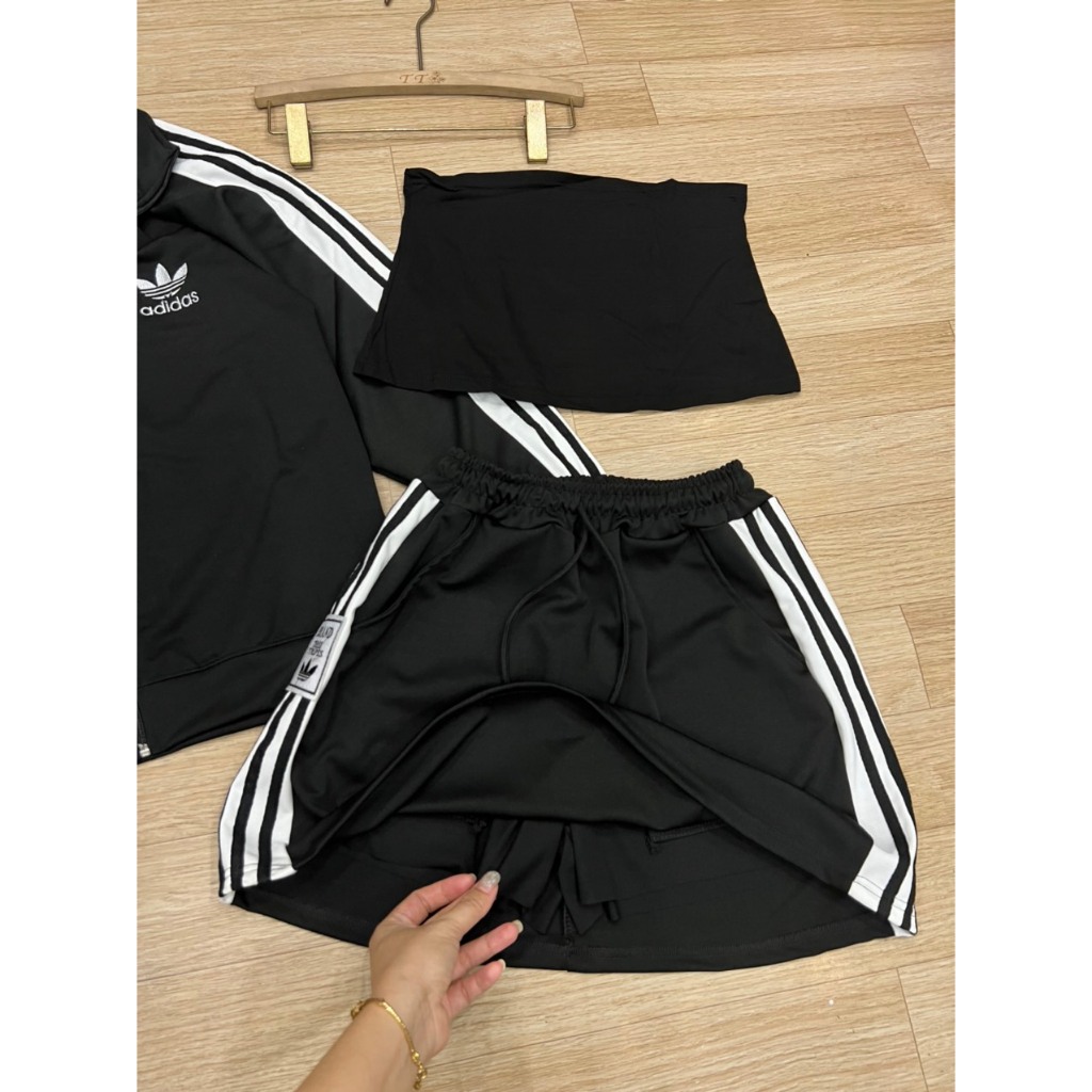 Mã 447 Sét umi đen 3 món áo khoá kéo bo eo chân váy dáng A cho nữ