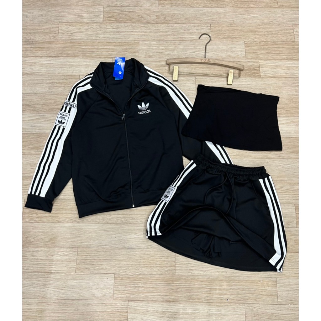 Mã 447 Sét umi đen 3 món áo khoá kéo bo eo chân váy dáng A cho nữ