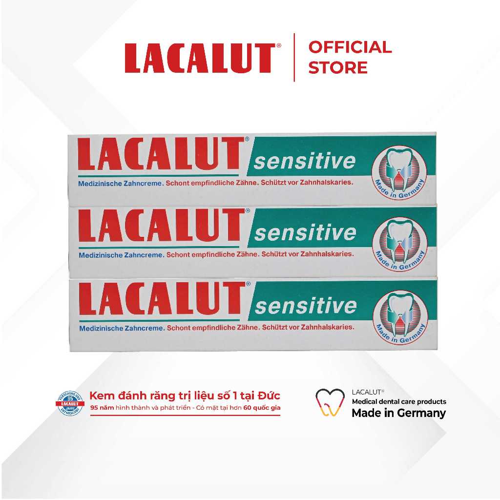 Combo 3 tuýp Lacalut Sensitive - Kem Đánh Răng Chống Ê Buốt, Bảo Vệ Răng Lợi | Chính Hãng CHLB Đức