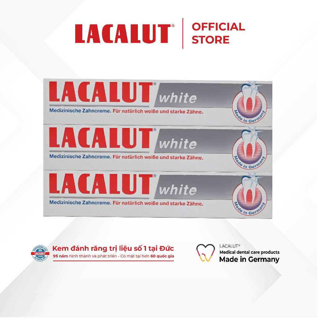 Combo 3 tuýp Lacalut White - Kem Đánh Răng Làm Trắng Răng, Bảo Vệ Men Răng | Nhập Khẩu CHLB Đức