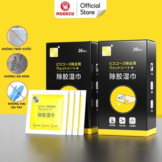Hộp 36 Miếng Khăn Lau Tẩy Keo Đa Năng Modeco - Tẩy Bay Vết Keo Cứng Đầu, Vết Dầu Mỡ, Làm Sạch Cực Mạnh Không Gây Hại