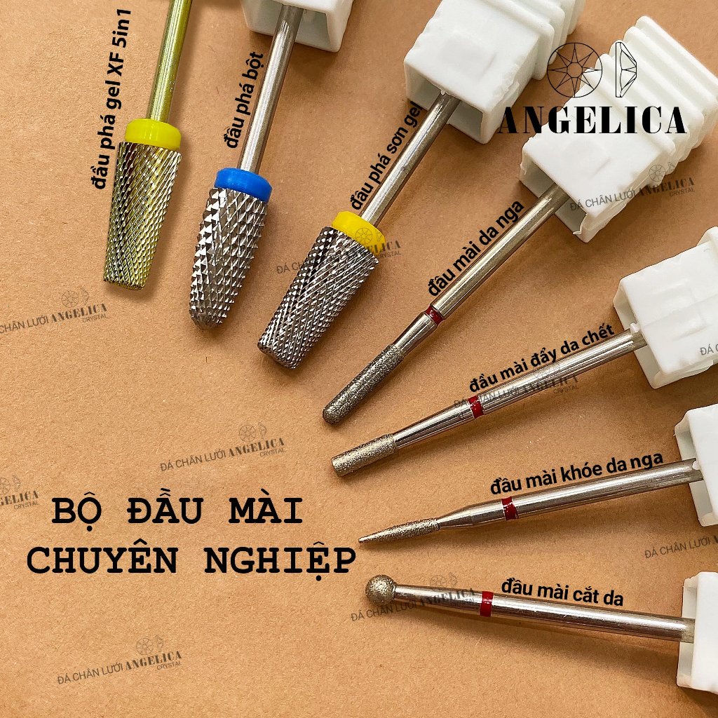 Đầu mài nhặt da nail đầu mài da, mài khoé, phá gel bột chất liệu kim loại an toàn chuyên dụng làm móng ANGELICA
