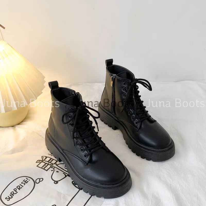 Giày bốt nữ ullzang chiến binh đế bệt đan dây - Boots nữ cổ ngắn martin siêu nhẹ kiểu dáng Basic đơn giản