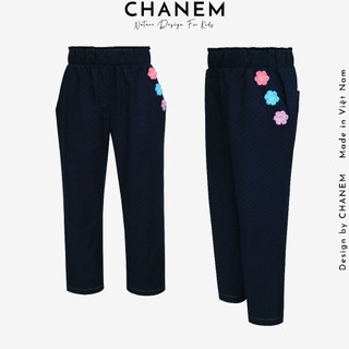 Quần dài cho bé gái NOMI CHANEM phối 3 bông hoa móc thủ công chất cotton cao cấp mềm mại cho bé từ 1 - 10 tuổi