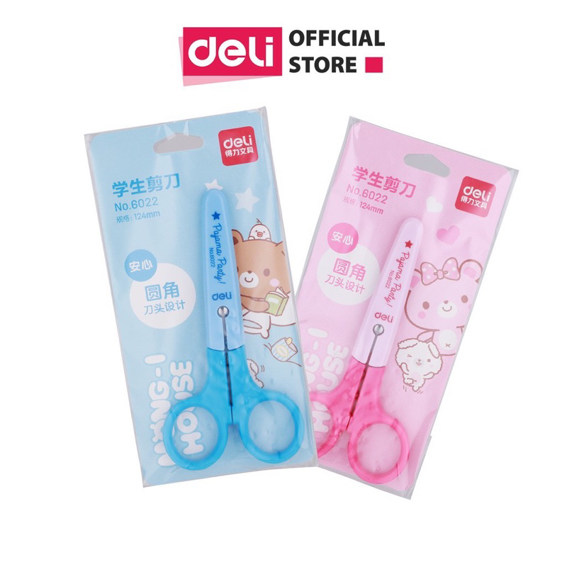 Kéo thủ công học sinh có vỏ bọc Deli 6022 - Xanh/Hồng