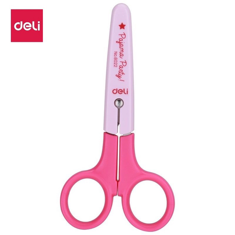 Kéo thủ công học sinh có vỏ bọc Deli 6022 - Xanh/Hồng