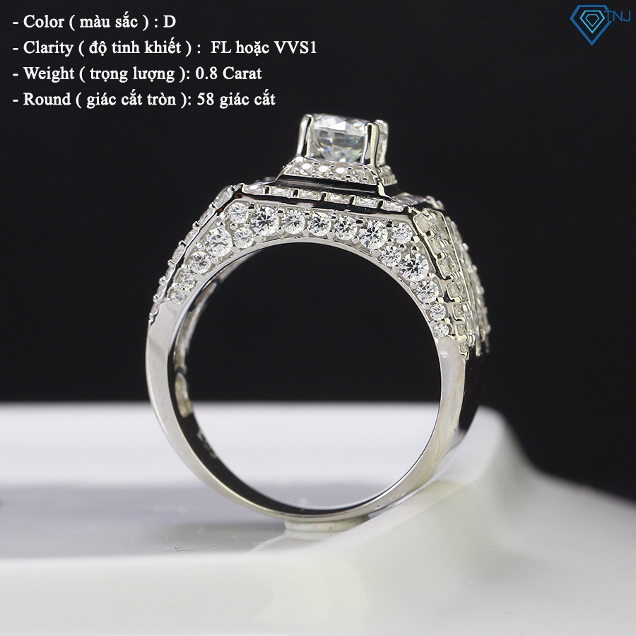 Nhẫn nam kim cương Moissanite size 6ly xi bạch kim kiểm định GRA đính đá sang trọng NNAM0042 - Trang Sức TNJ