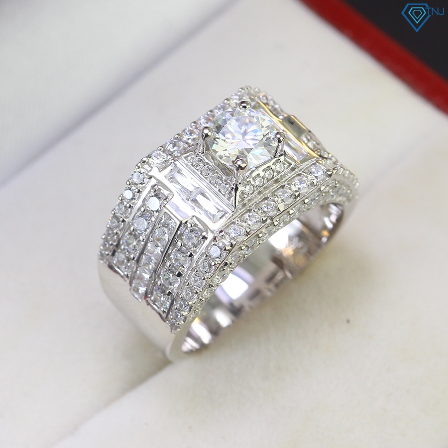Nhẫn nam kim cương Moissanite size 6ly xi bạch kim kiểm định GRA đính đá sang trọng NNAM0042 - Trang Sức TNJ