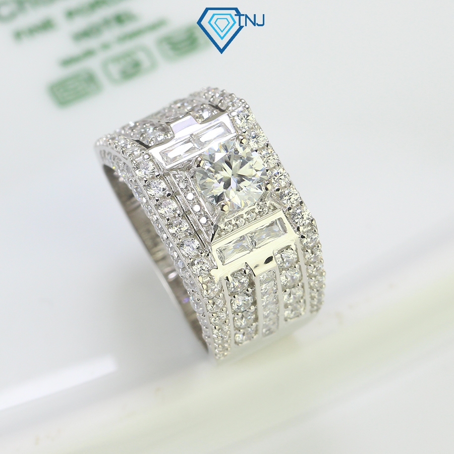 Nhẫn nam kim cương Moissanite size 6ly xi bạch kim kiểm định GRA đính đá sang trọng NNAM0042 - Trang Sức TNJ