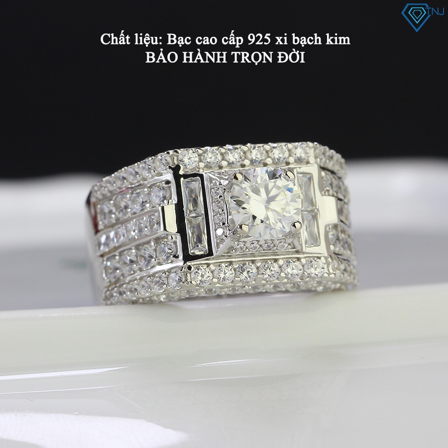 Nhẫn nam kim cương Moissanite size 6ly xi bạch kim kiểm định GRA đính đá sang trọng NNAM0042 - Trang Sức TNJ