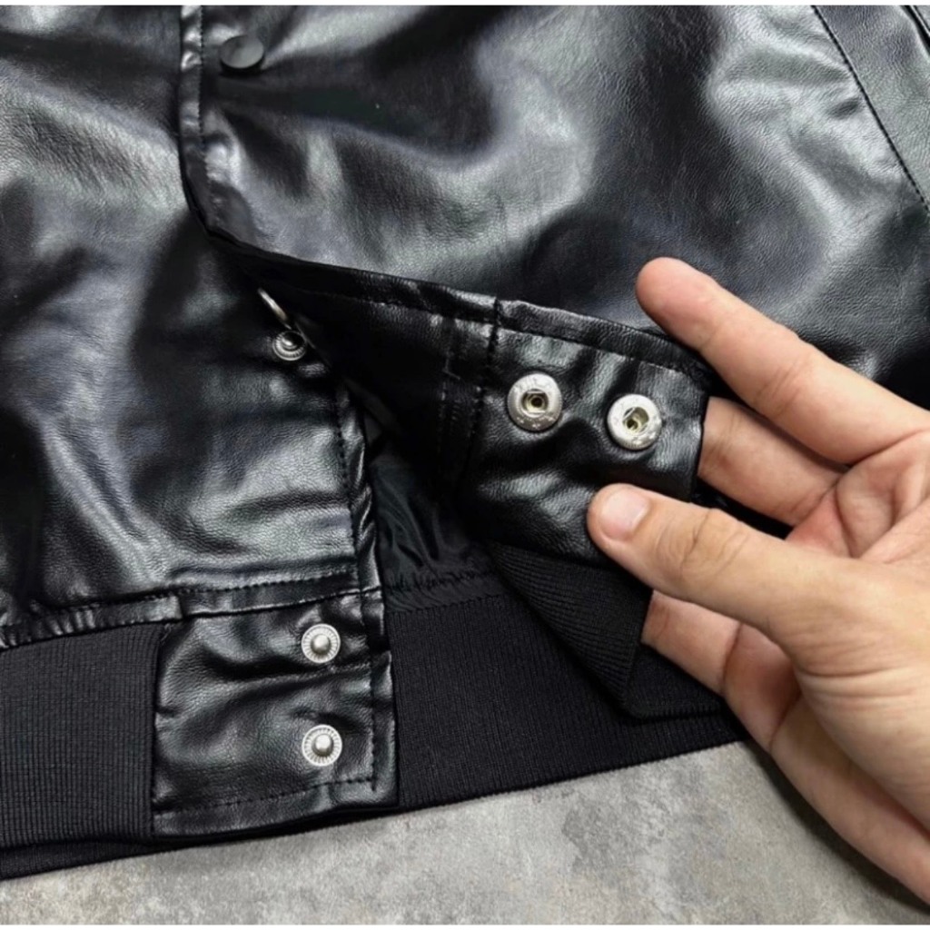 Áo khoác bomber LV Phối Da Cao Cấp Sang Trọng - Áo Bomber Chất Dạ 2 Lớp Cho Nam Thêu Logo Ngực Phối Sọc Trắng Siêu Hot