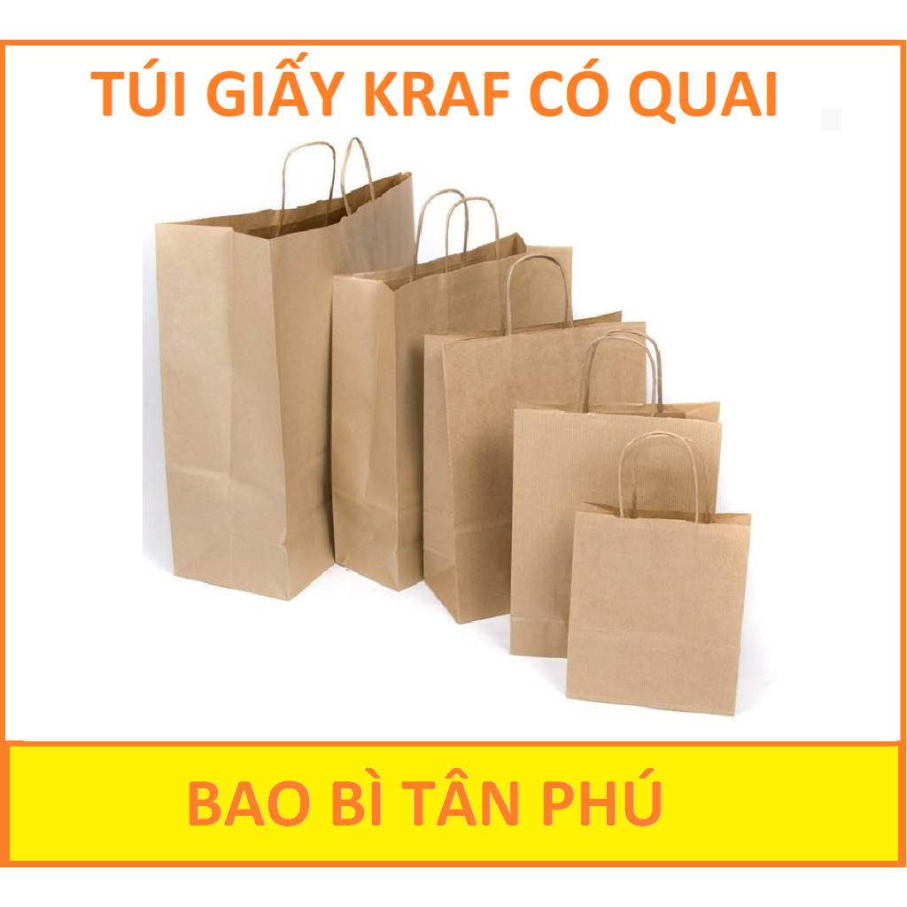 Combo 50 Cái Túi giấy kraft có quai đựng quà nhiều kích thước, túi giấy xi măng đựng thực phẩm chất lượng dày đẹp