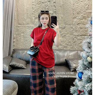 Sét Bộ caro áo cottton quần bố siêu xinh mặt nhà đi chơi dạo phố
