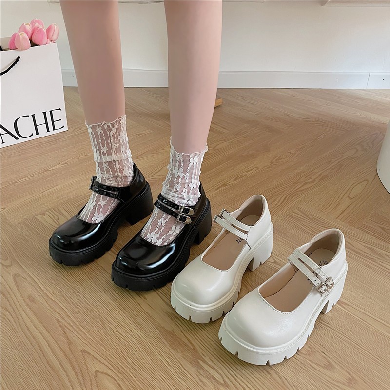 Giày Lolita Oxford khuy Trái Tim đế răng cưa cao 6cm