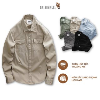 Áo Sơ Mi Nam Tay Dài chất Linen KaKi, Sơ mi cổ đức Khaki Linen Thoáng mát GRSIMPLE - TB134