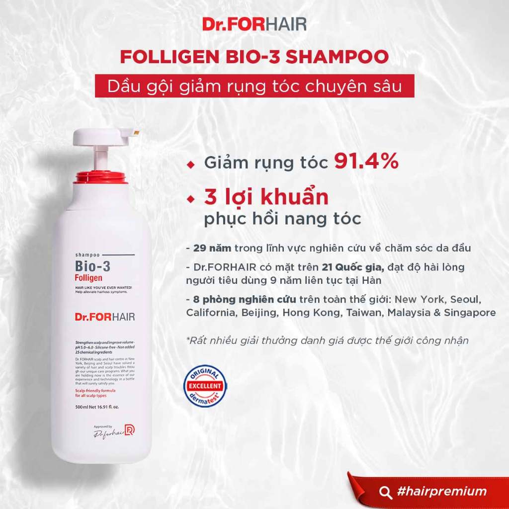 Bộ gội xả ngăn ngừa rụng tóc chuyên sâu Dr.FORHAIR Folligen BIO-3 Shampoo x Folligen Scalp Pack