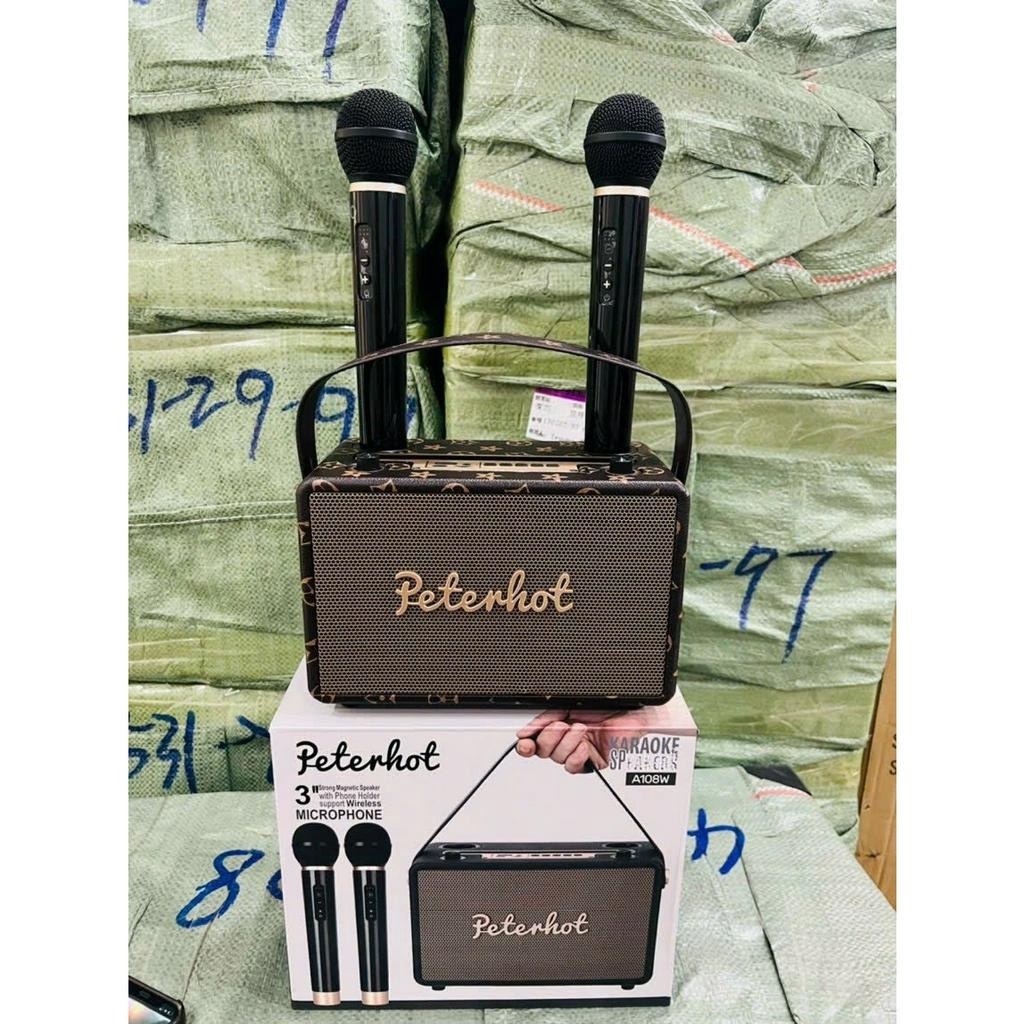 Loa Karaoke Bluetooth Peterhot A108W - Kèm 2 Micro Không Dây, Thiết Kế Sang Trọng, Âm Bass Mạnh Mẽ - Bảo Hành 12 Tháng