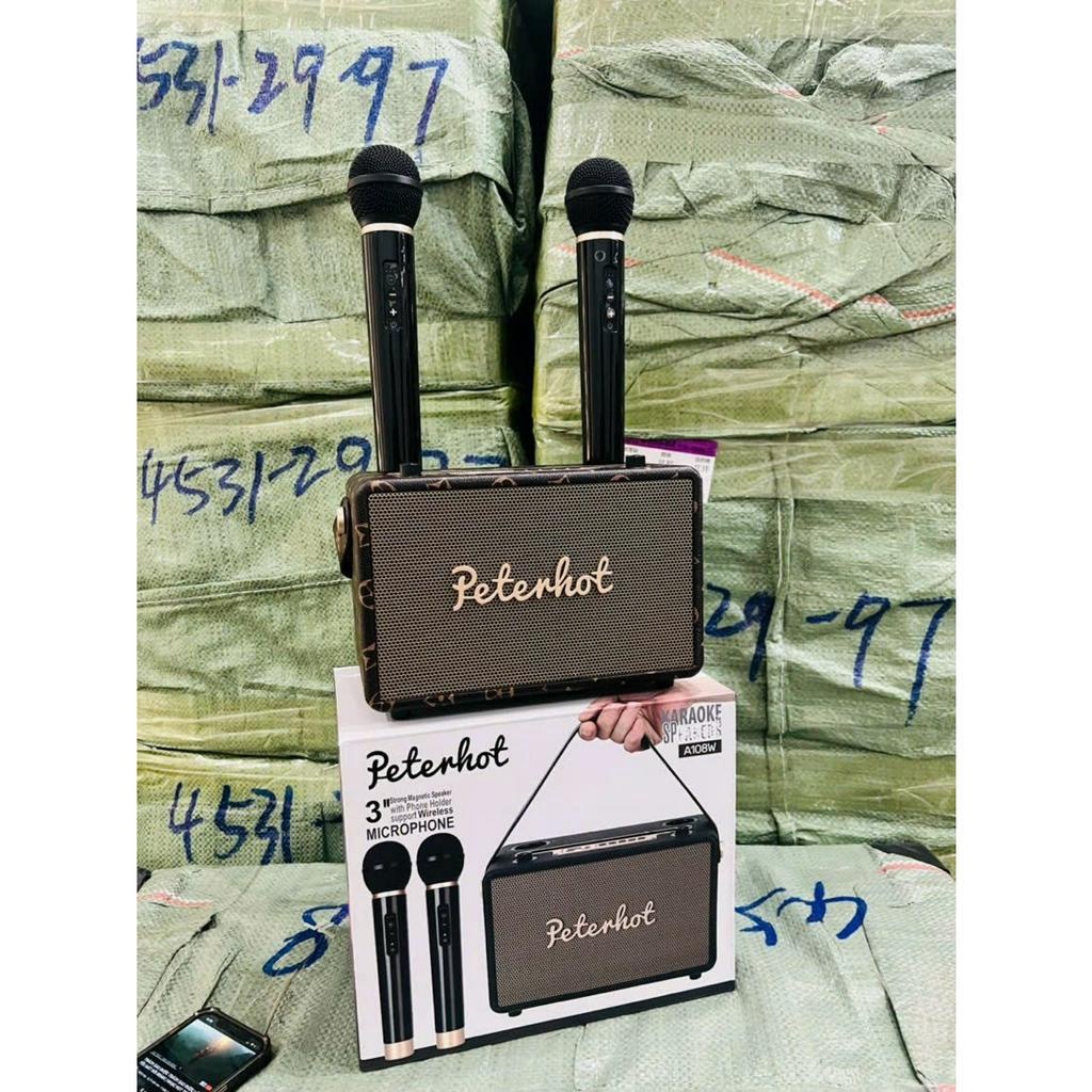 Loa Karaoke Bluetooth Peterhot A108W - Kèm 2 Micro Không Dây, Thiết Kế Sang Trọng, Âm Bass Mạnh Mẽ - Bảo Hành 12 Tháng