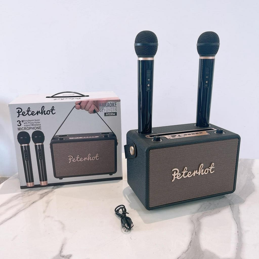Loa Karaoke Bluetooth Peterhot A108W - Kèm 2 Micro Không Dây, Thiết Kế Sang Trọng, Âm Bass Mạnh Mẽ - Bảo Hành 12 Tháng