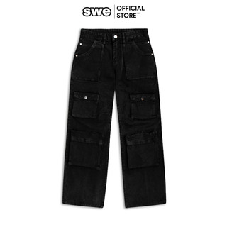Quần cargo ống rộng nam/ nữ swe cargo jeans - đen