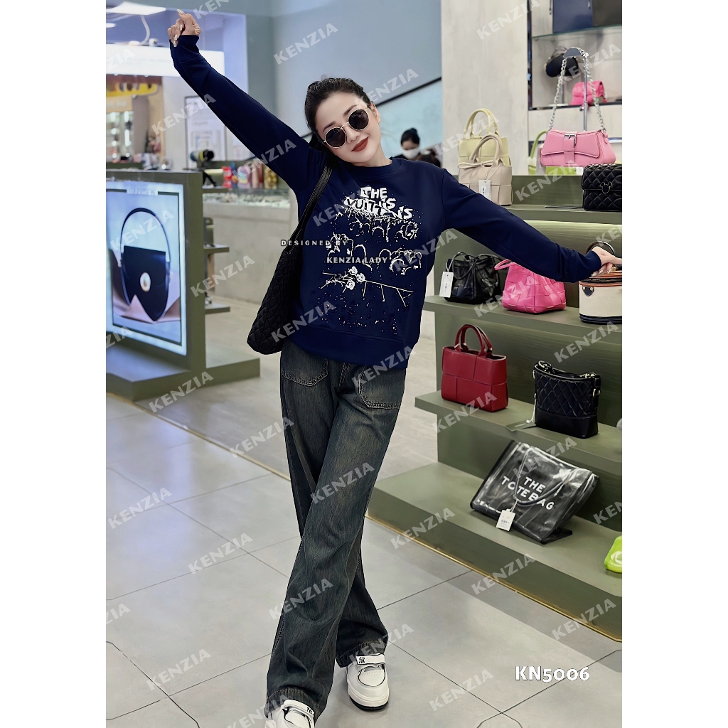 Áo Nỉ Nữ siêu cấp Form chuẩn Kenzia Lady- Áo Sweater Cổ Tròn Dài Tay  Basic  - KN5006