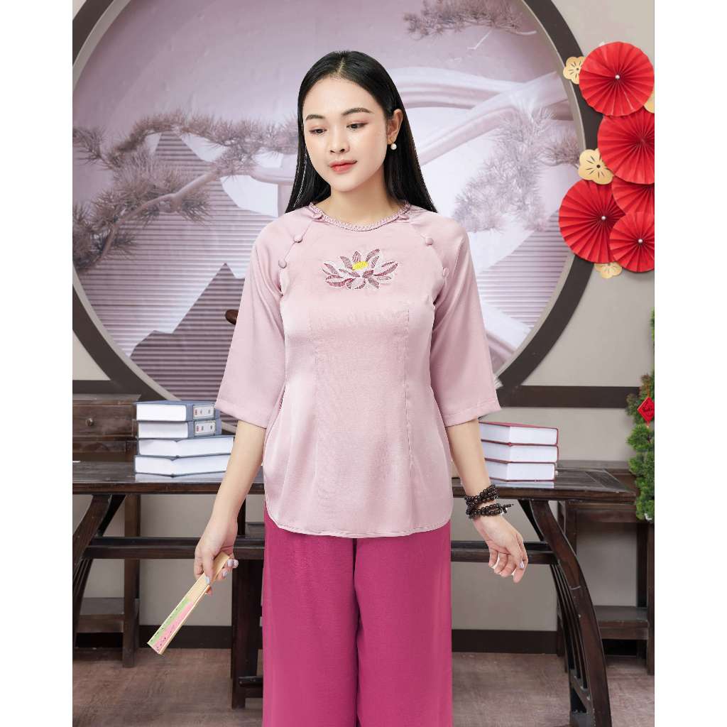 Bộ Cách Tân Lụa 2 Da Cao Cấp Cổ Tết - Pháp Phục Cô Thỏ