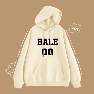 Áo Hoodie Unisex Nam Nữ Form Rộng Mũ 2 Lớp Bo Tay Gấu In Chữ HALO 00 Mặc Đi Chơi Phong Cách
