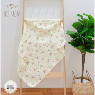 Chăn ủ Cotton trần Hàn cao cấp Himom có mũ tai gấu mềm mại, đáng yêu cho bé sơ sinh