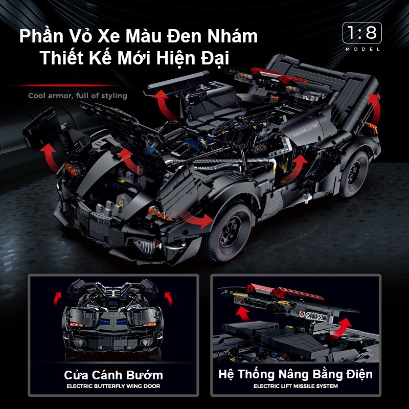 Đồ Chơi Lắp Ráp Kiểu Lego Điều Khiển Từ Xa RC Technic Siêu Xe Lamborghini Aventador Batman 10618 Với 4290 PCS Tỉ Lệ 1:8