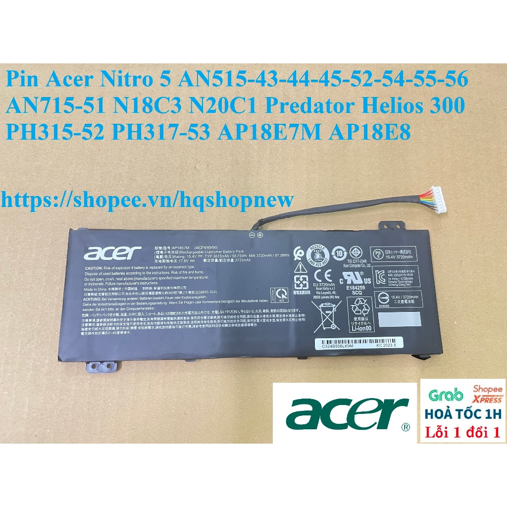 ⚡️Pin Acer Nitro 5 AN515-43-44-45-52-54-55-56 AN715-51 N18C3 N20C1 Predator Helios 300 PH315-52 PH317-53 AP18E7M AP18E8M